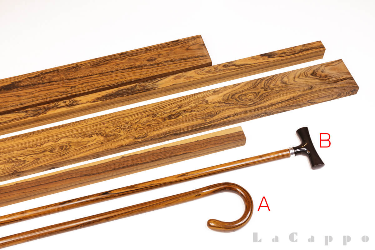 リオグランデパリサンダーの材の大曲り品、細口小ぶりなタイプの比較